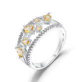Hollow Three Layer Natural Gemstones Silver Ring